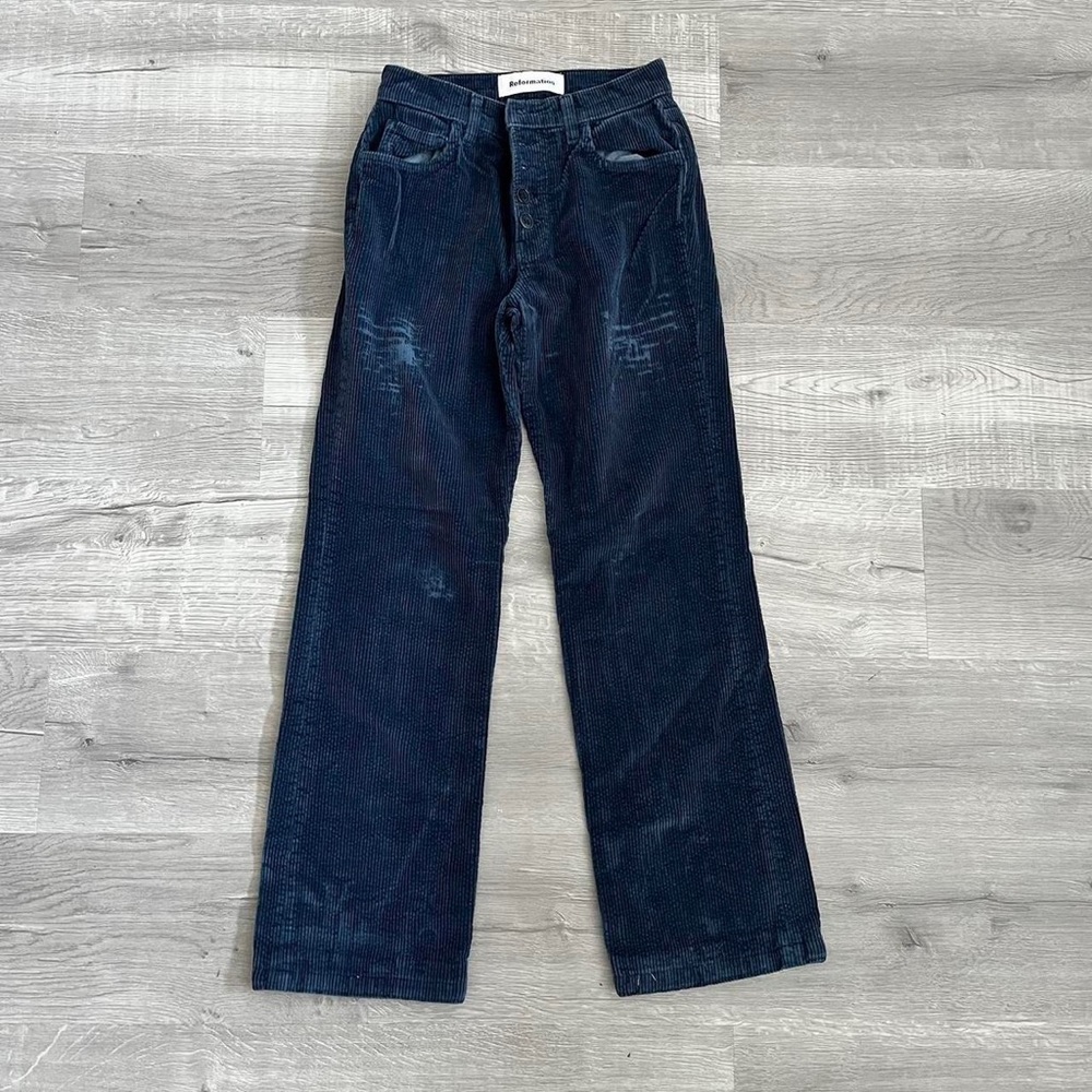 Reformation corduroy straight leg pants in navy blue